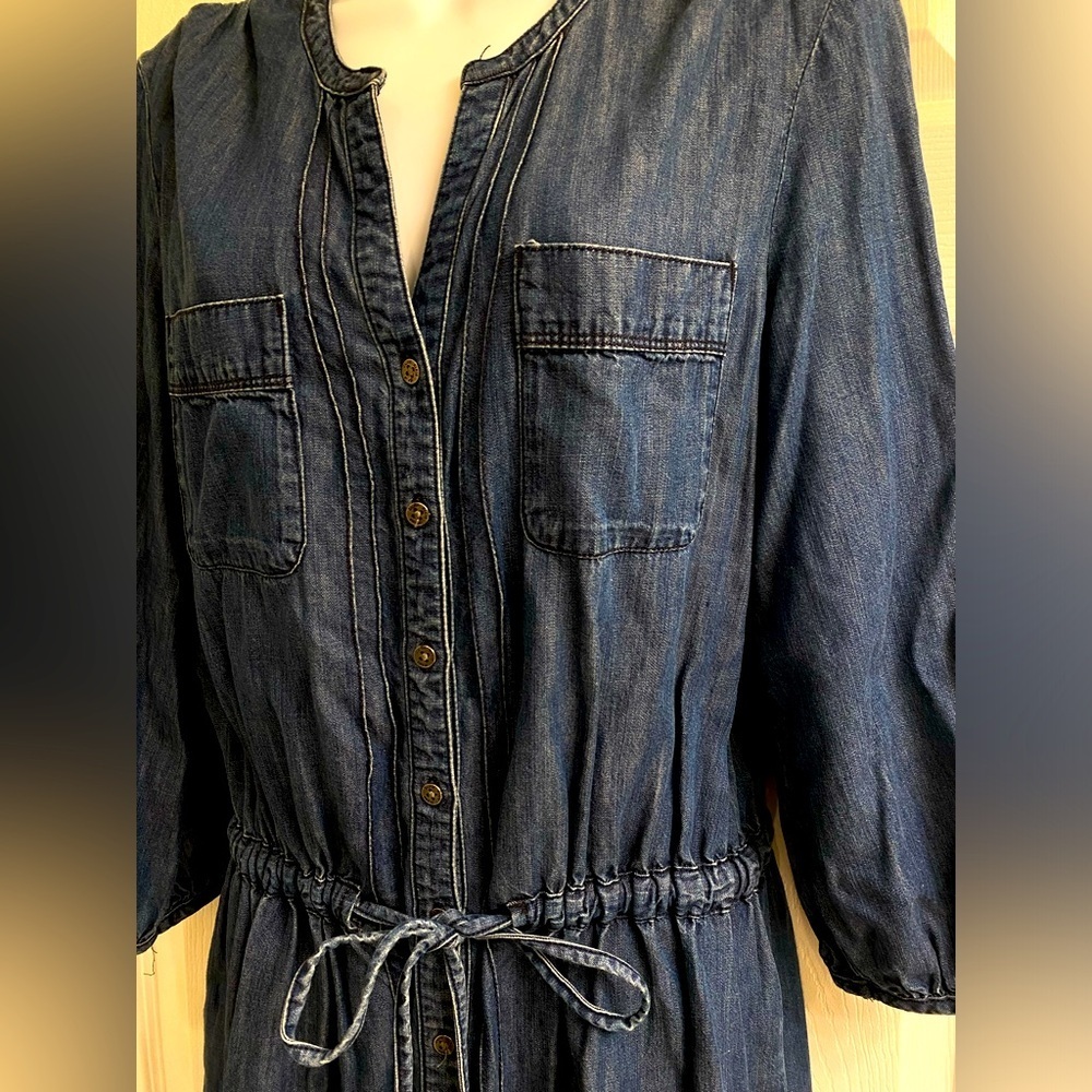 Calvin Klein Jeans Tencel Shirt Dress Women Size M Blue Waist-Drawstring - Picture 2 of 6